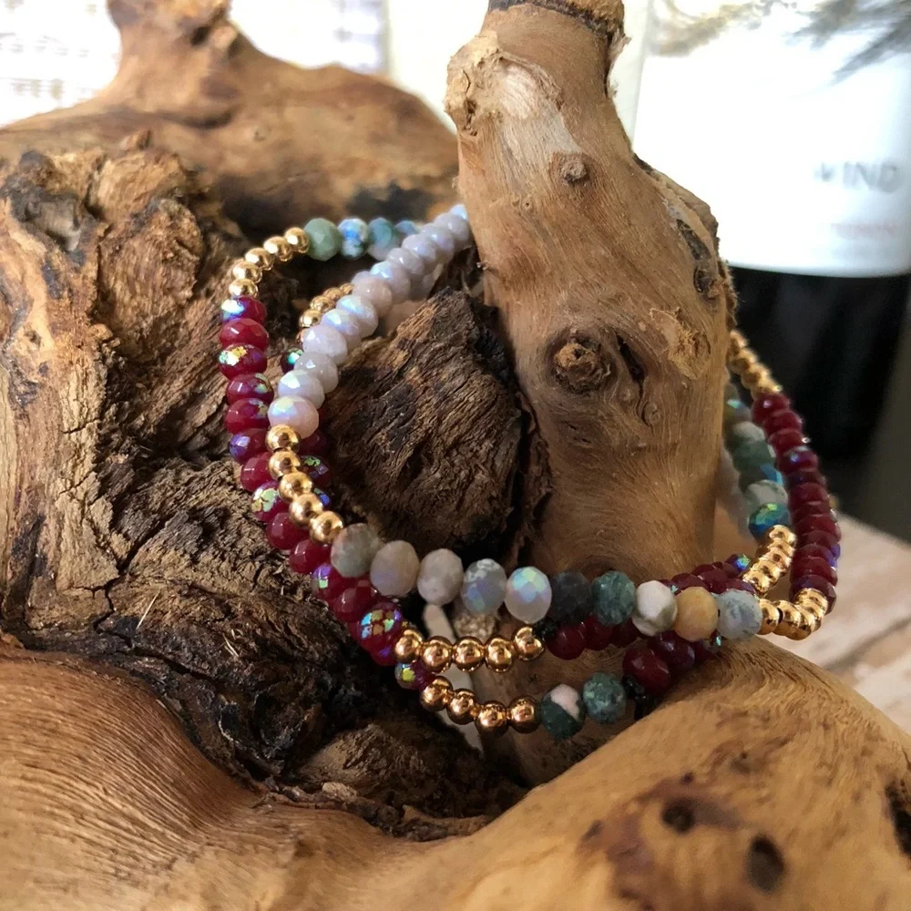 Elegant Multi-Color Beaded Stretchy Bracelet Set of 3